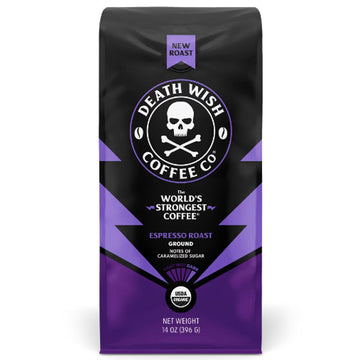 Death Wish Espresso Roast Ground Coffee Organic Fair Trade, 16oz
