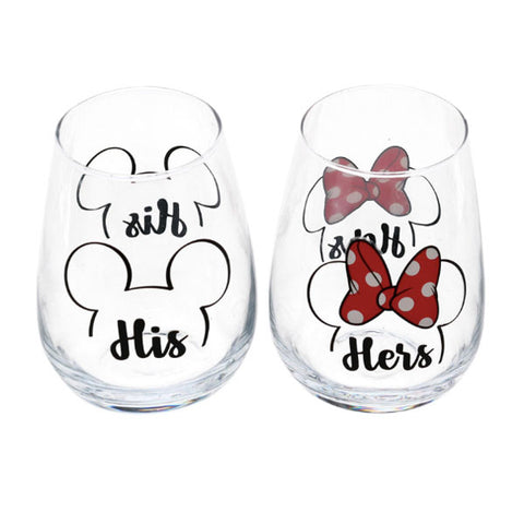 Mickey Mouse Mickey & Minnie His & Hers Stemless Wine Glass Set