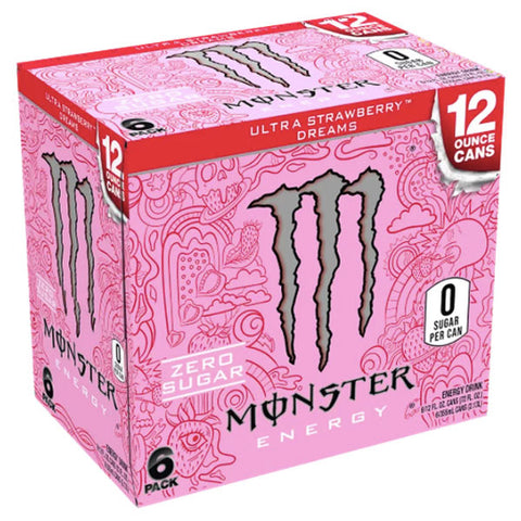 Monster Ultra Strawberry Dreams, Sugar Free Energy Drink, 12 fl oz, 6 Count