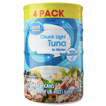 Great Value Chunk Light Tuna in Water, 5 oz. 4 Count