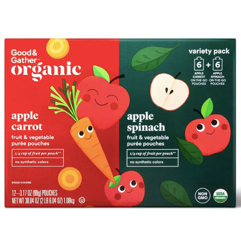 Good & Gather Organic Applesauce Pouches, Apple Carrot & Apple Spinach, 12 Count