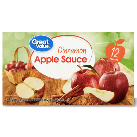 Great Value Cinnamon Applesauce Pouches, 3.2 oz, 12 Ct