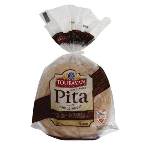 Toufayan Whole Wheat Pita Bread, 12oz, 6 Count