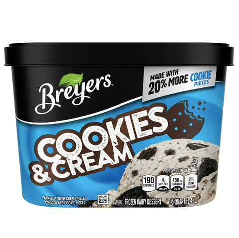 Breyers Cookies & Cream Frozen Dairy Dessert With Chocolate Cookie Pieces, 48oz