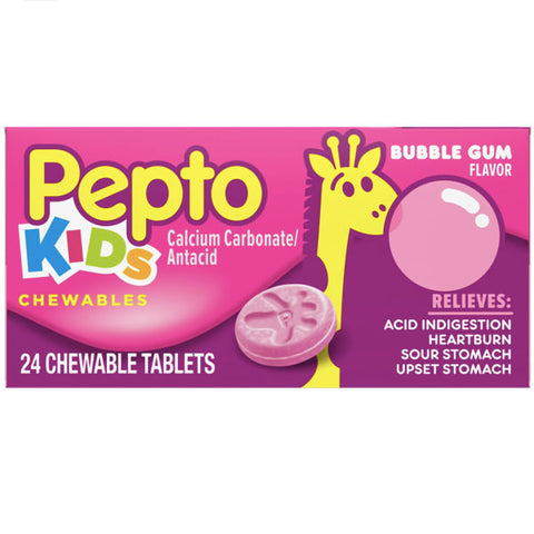 Pepto Kids Bubblegum Flavor Chewable Tablets for Children, 24 Count