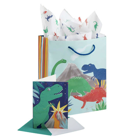 Way to Celebrate, 3 Piece Set, Gift Bag, Gift Tissue and Greeting Card, Dinosaur