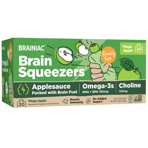 Brainiac Omega-3 Applesauce, Apple, No Sugar Added, 3.2 oz, 20 Ct