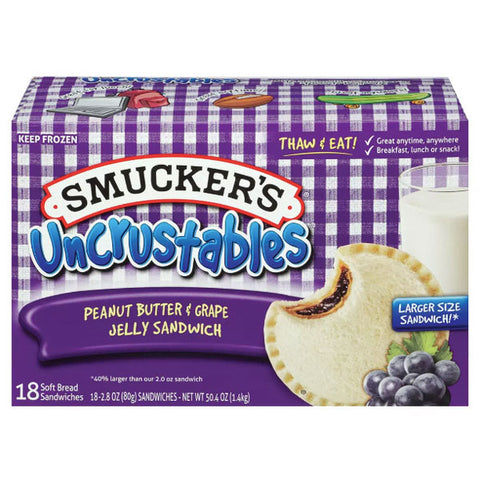 Smucker's Peanut Butter & Grape Jelly Uncrustables Sandwich, 18 Ct