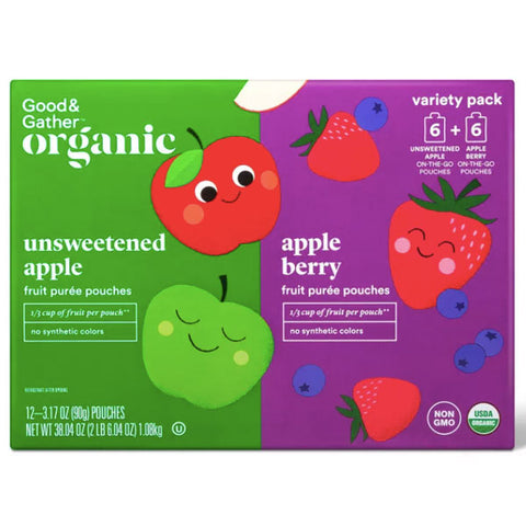 Good & Gather Organic Applesauce Pouches, Apple & Apple Berry, 12 Count