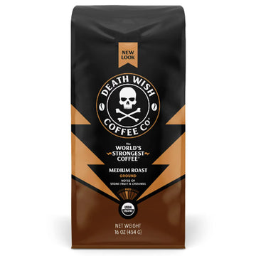 Death Wish Medium Roast Ground Coffee Organic Fair Trade, 16oz