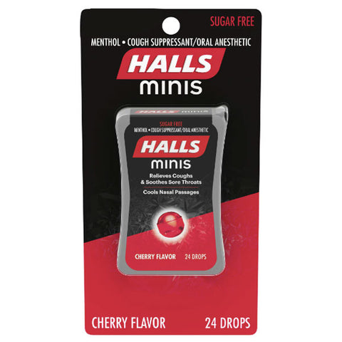 HALLS Minis Cherry Flavor Sugar Free Cough Drops, 24 Count