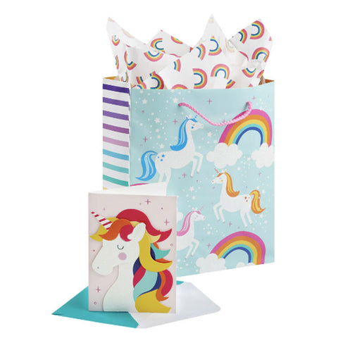 Way to Celebrate, 3 Piece Set, Gift Bag, Gift Tissue and Greeting Card, Unicorn Rainbow