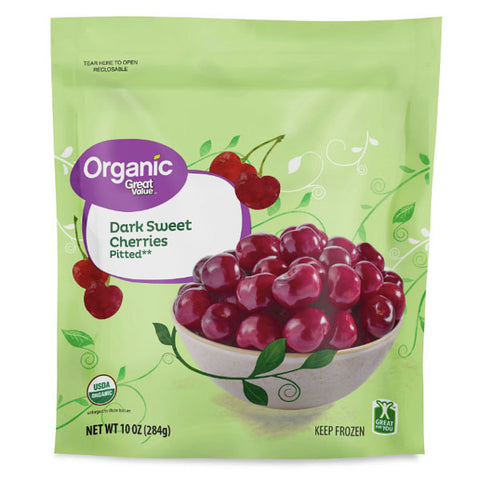 Great Value Organic Frozen Pitted Dark Sweet Cherries, 10 oz