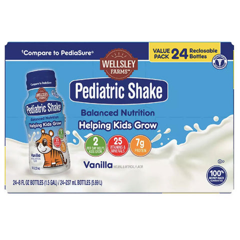 Wellsley Farms Vanilla Pediatric Shakes, 8 oz. 24 Count