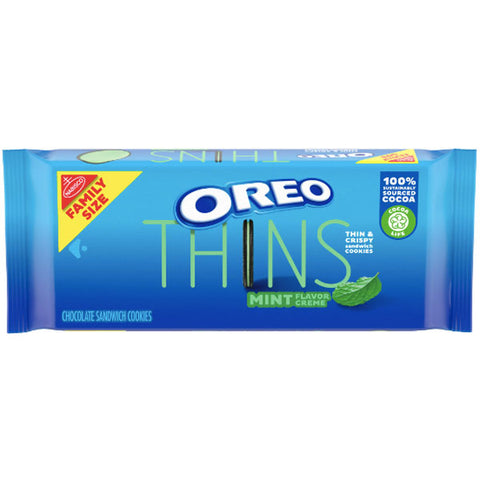 OREO Thins Mint Flavored Creme Chocolate Sandwich Cookies, Family Size, 11.78 oz