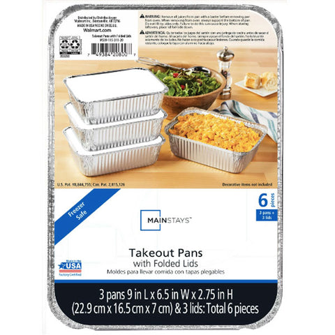 Aluminum Medium Rectangular Foil Takeout Pans with Folded Lids, 3 Count