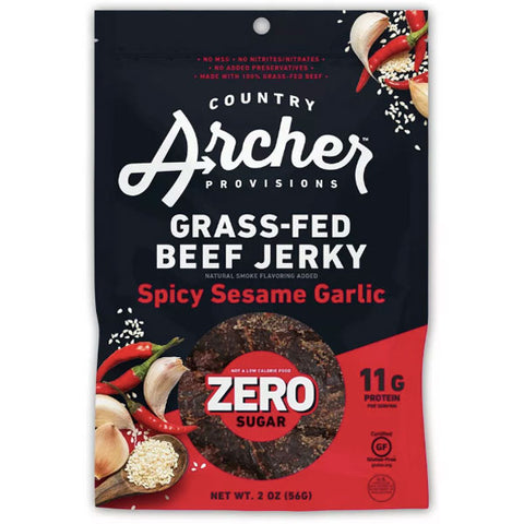 Country Archer Zero Sugar Spicy Sesame Garlic Beef Jerky, 2oz