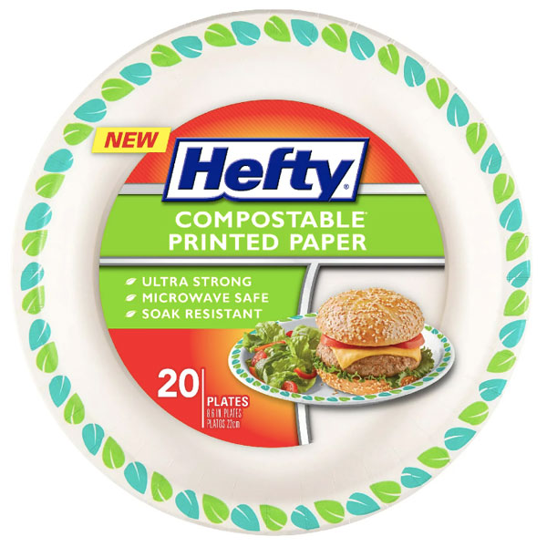 Hefty Compostable Printed Paper Plates, 8.6 Inch, 20 Count 