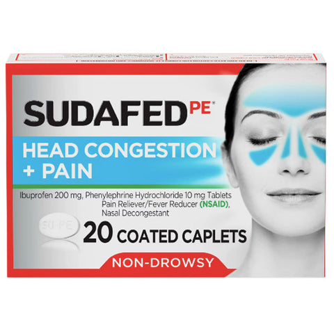 Sudafed PE Non-Drowsy Head Congestion + Pain Relief Caplets, 20 Count