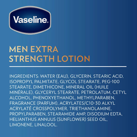 Vaseline Men Extra Strength 3-in-1 Face, Hands & Body Lotion For Men, 10 oz