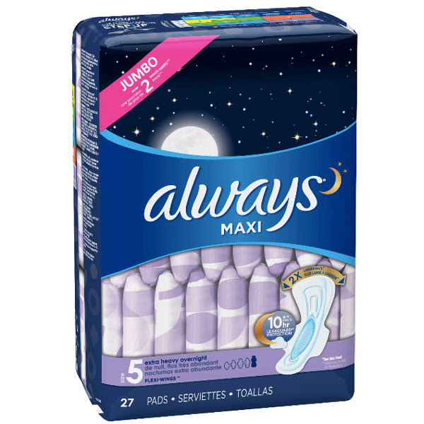 Always Ultra Thin Extra Heavy Overnight Pads with Wings, Size 5, 34 Count