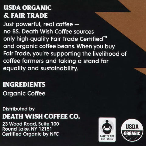 Death Wish Medium Roast Coffee, Organic Fair Trade, Single Serve K-Cup Pods, 10 Count