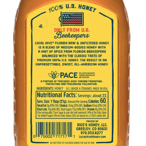 Local Hive Raw & Unfiltered, 100% U.S. Florida Honey Blend, 16 oz