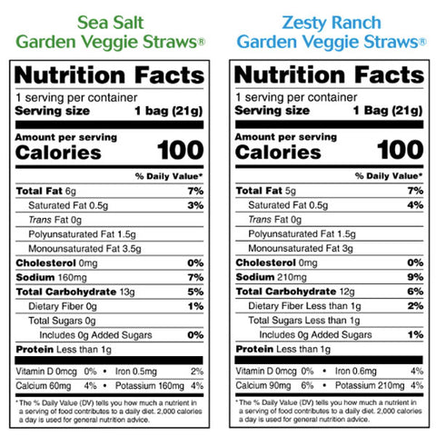 Sensible Portions Sea Salt & Zesty Ranch Garden Veggie Straws, 10 Count