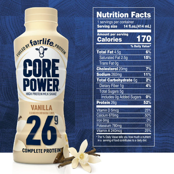 Core Power Protein Shake with 26g Protein by fairlife Milk, Vanilla, 14 fl oz