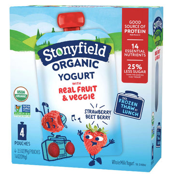 Stonyfield Organic Kids Strawberry Beet Berry Whole Milk Yogurt Pouches, 4 Ct