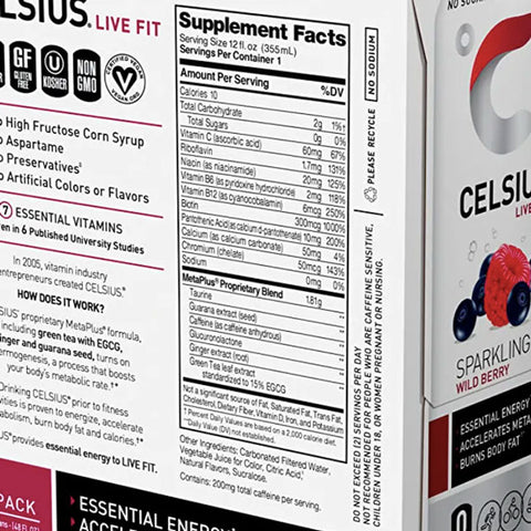 Celsius Live Fit Sparkling Wild Berry Energy Drink, 12oz, 4 Count