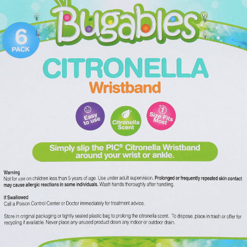 Bugables Citronella Coil Wristbands, One Size Fits All, Multicolor, 6 Pack