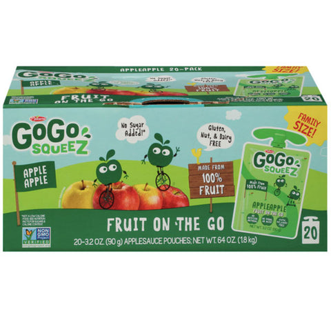 GoGo SqueeZ Apple Apple Applesauce Snack Pouch, 3.2 oz, 20 Count