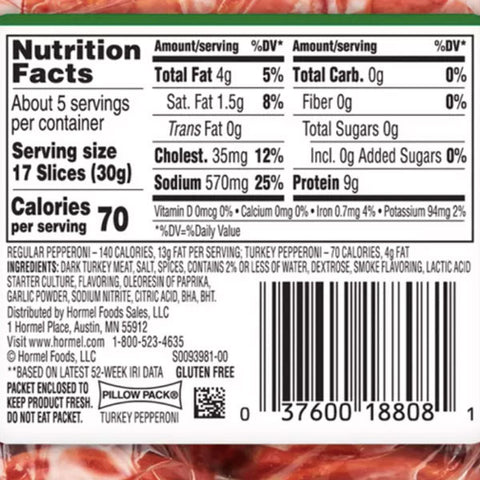 Hormel Turkey Pepperoni Slices, 5oz