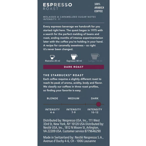 Starbucks Nespresso Original Line Capsules, Espresso Dark Roast, 10 Count