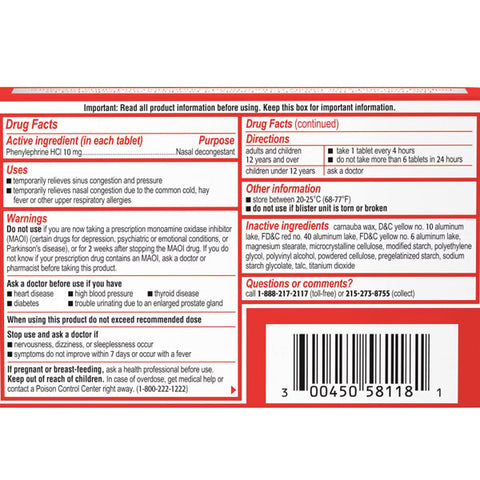 Sudafed PE Maximum Strength Non-Drowsy Sinus Decongestant, 18 Count