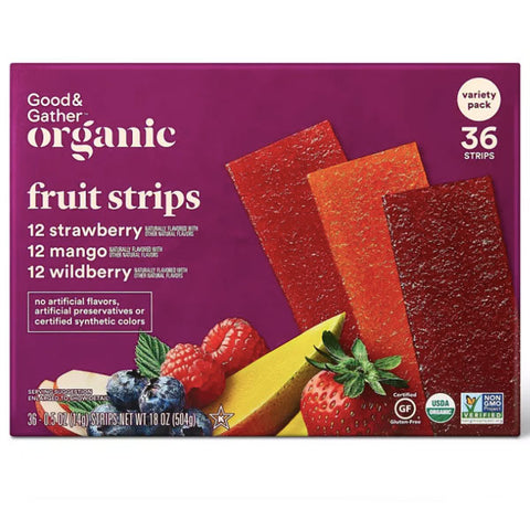 Good & Gather™ Organic Fruit Strip Variety Pack - Strawberry, Mango, Wildberry, 36 Count