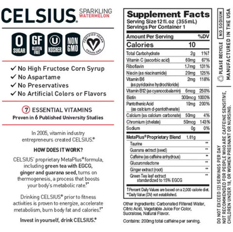 Celsius Live Fit Sparkling Watermelon Energy Drink, 12oz, 4 Count