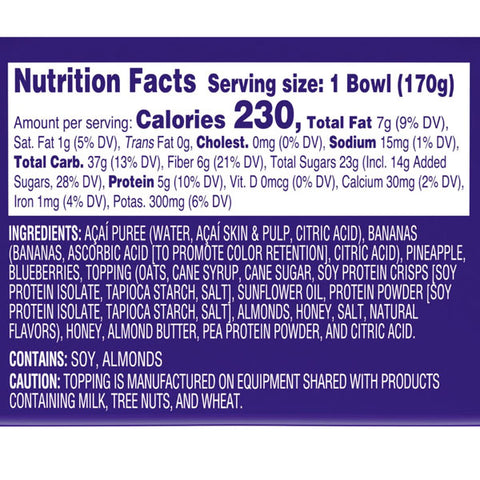 Dole Acai Bowls Frozen Protein Acai Blend with Fruit and Granola, 6 oz