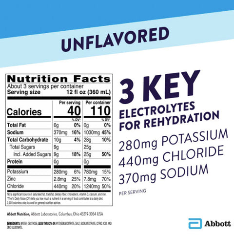 Pedialyte Electrolyte Water, Unflavored, 33.8 Fl Oz.