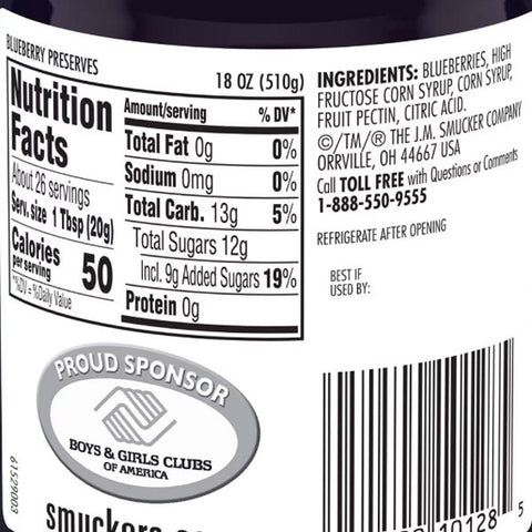 Smucker's Blueberry Preserves, 18 oz