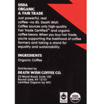 Death Wish Dark Roast Coffee, Organic Fair Trade, Single Serve K-Cup Pods, 10 Count