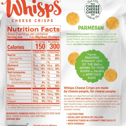 Whisps Parmesan Cheese Crisps, Keto Friendly Snacks, 1.95 oz