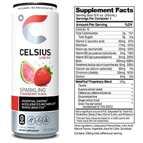 Celsius Live Fit Sparkling Kiwi Guava Energy Drink, 12oz, 4 Count