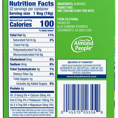 Blue Diamond Whole Natural Almond Snack Packs, 32 Count