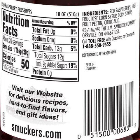 Smucker's Red Raspberry Preserves, 18 oz