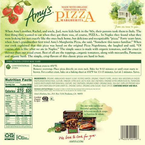 Amy's Margherita Pizza, Full Size, Frozen, 13oz