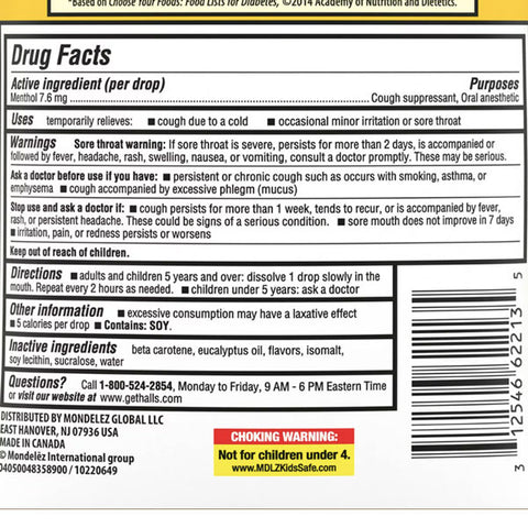 HALLS Relief Honey Lemon Sugar Free Cough Drops, 25 Count