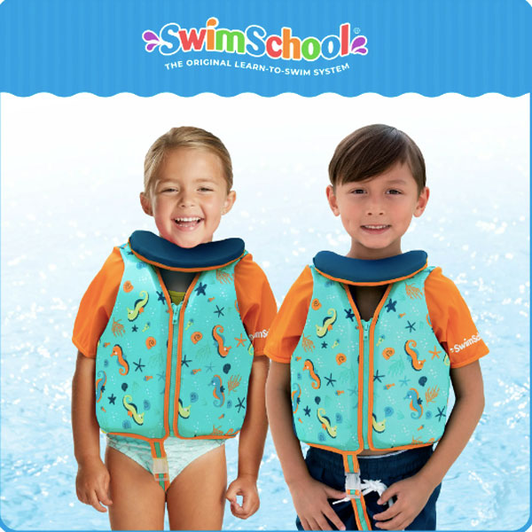 SwimSchool Deluxe Swim Trainer Vest w/ Removable Chin-Up Collar level 2 age  4-6