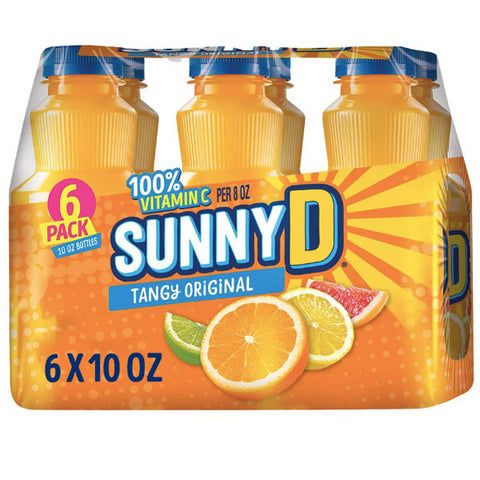 Sunny D Tangy Original Shelf Stable Orange Juice Drinks, 10 oz, 6 Count